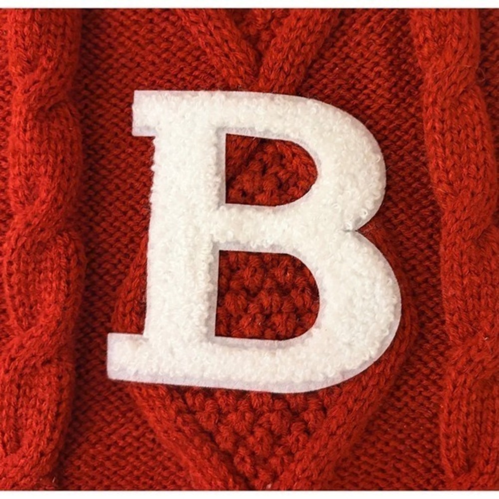 NEW Red & Cream Cable Knit Monogram "B"Christmas Stocking Holiday Decor - Picture 3 of 4